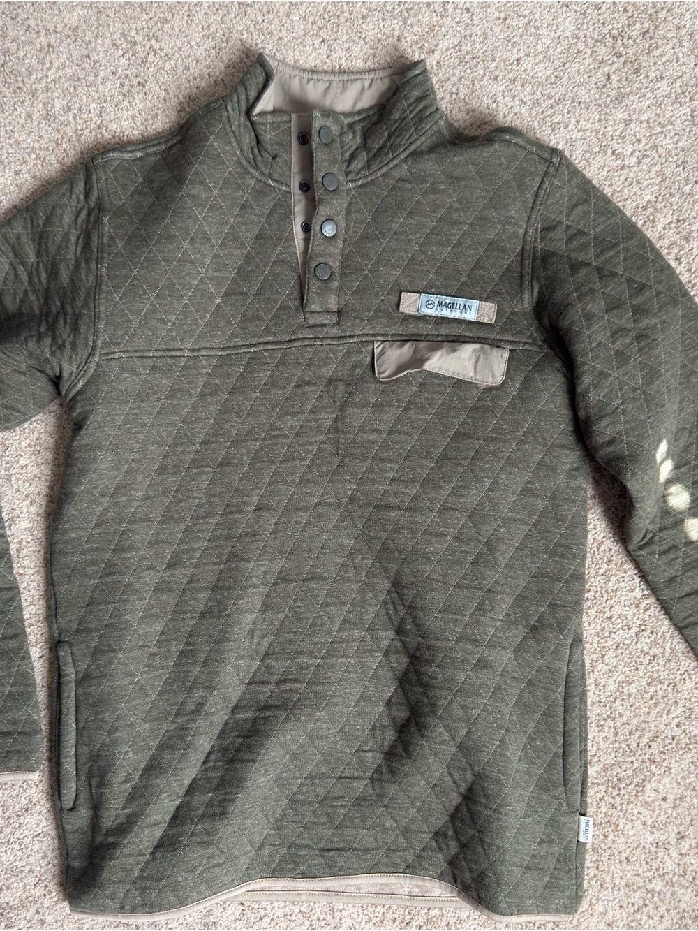 Magellan Outdoors Olive Quilted Snap Henley Pullover